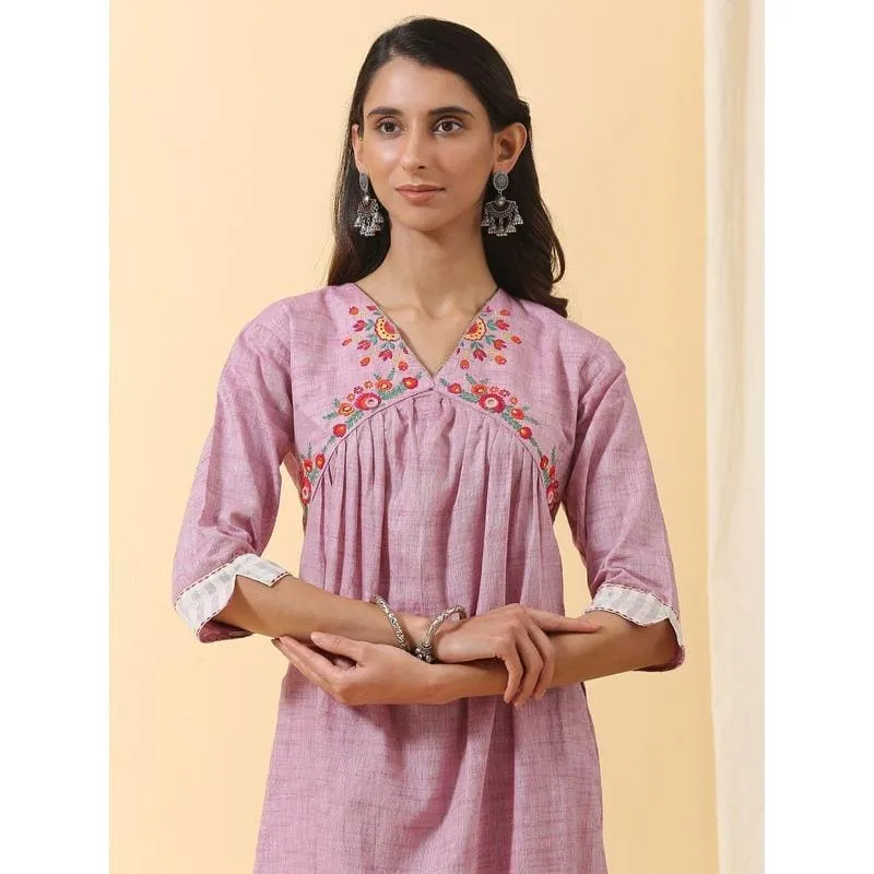 Colourful Mirror Kurta Set - Mauve