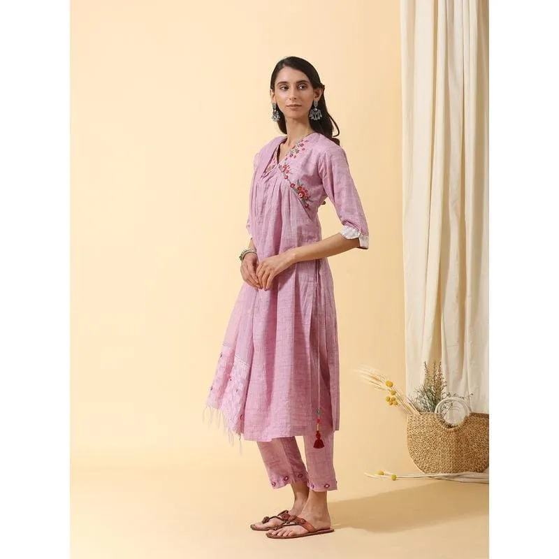 Colourful Mirror Kurta Set - Mauve