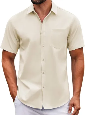 COOFANDY Mens Casual Button Down Shirts Short Sleeve Summer Untucked Dress Shirt with Pocket