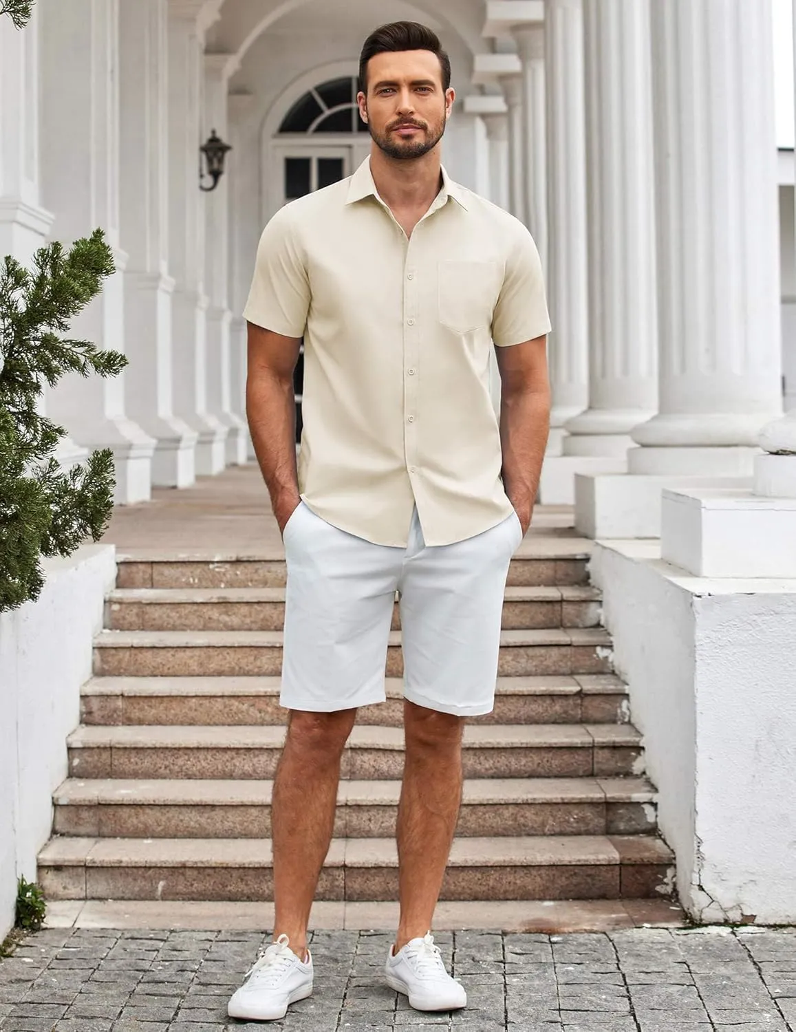 COOFANDY Mens Casual Button Down Shirts Short Sleeve Summer Untucked Dress Shirt with Pocket