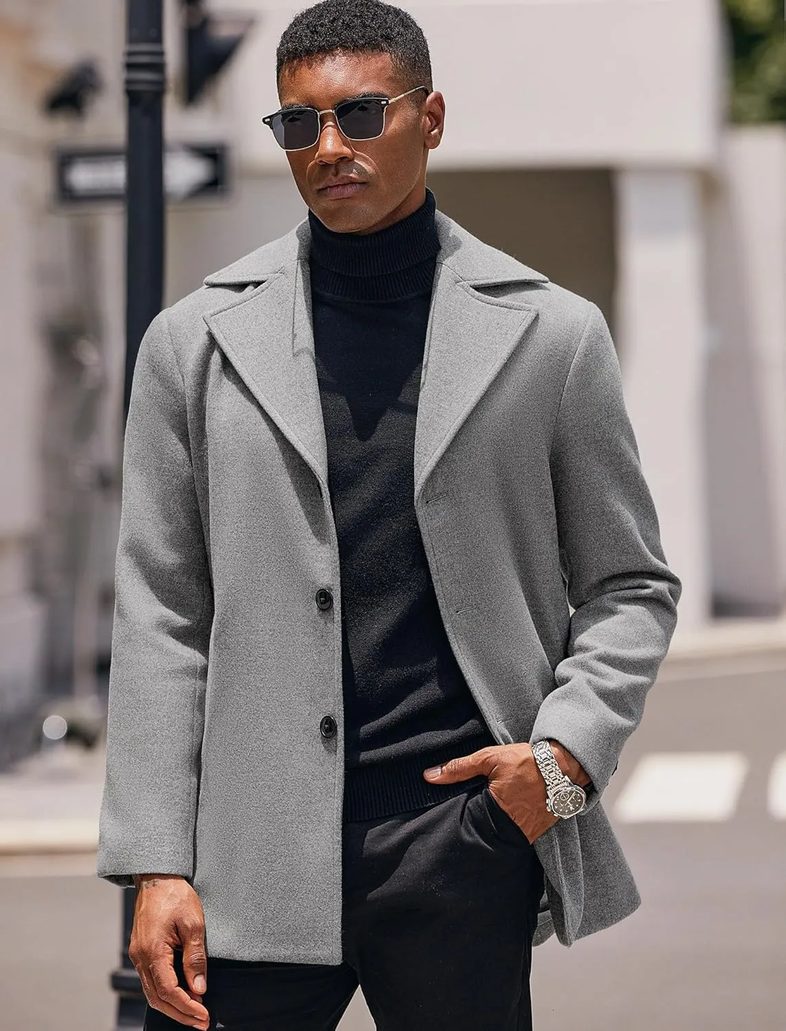COOFANDY Mens Trench Coat Notched Collar Single Breasted Peacoat Winter Overcoat With Pockets