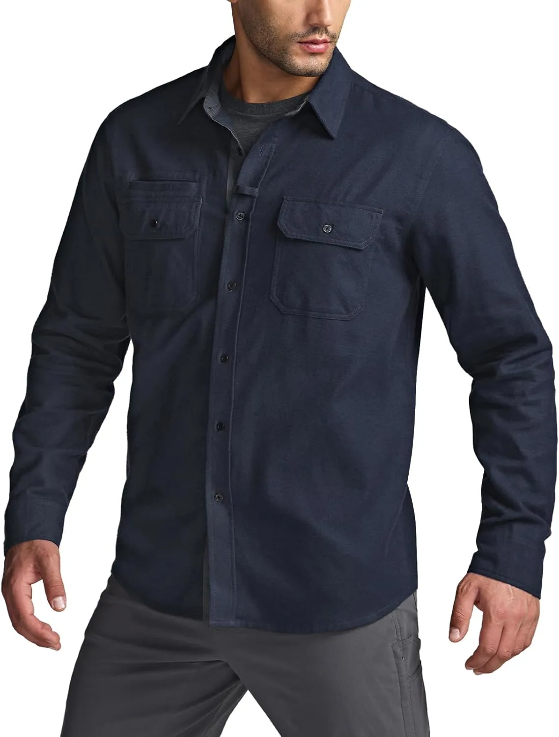 CQR Men's All Cotton Flannel Shirt, Long Sleeve Casual Button Down Plaid Shirt, Brushed Soft Outdoor Tactical Work Shirts
