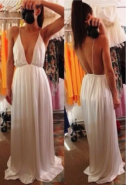 Deep V-neck Straps Split Backless Long Dress