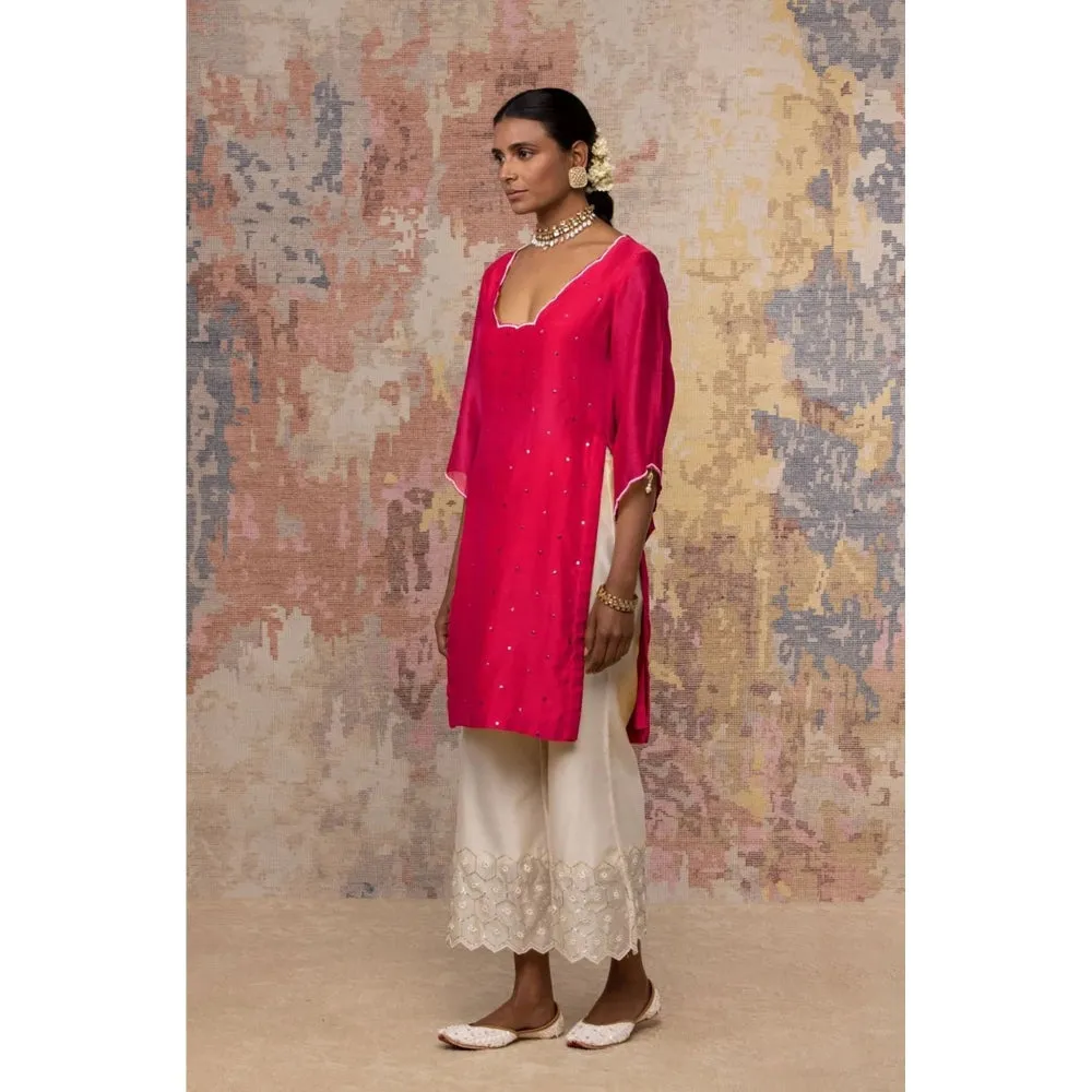 Devnaagri Fuchsia Pink Mukaish Chanderi Kurta and Palazzo with Dupatta (Set of 3)