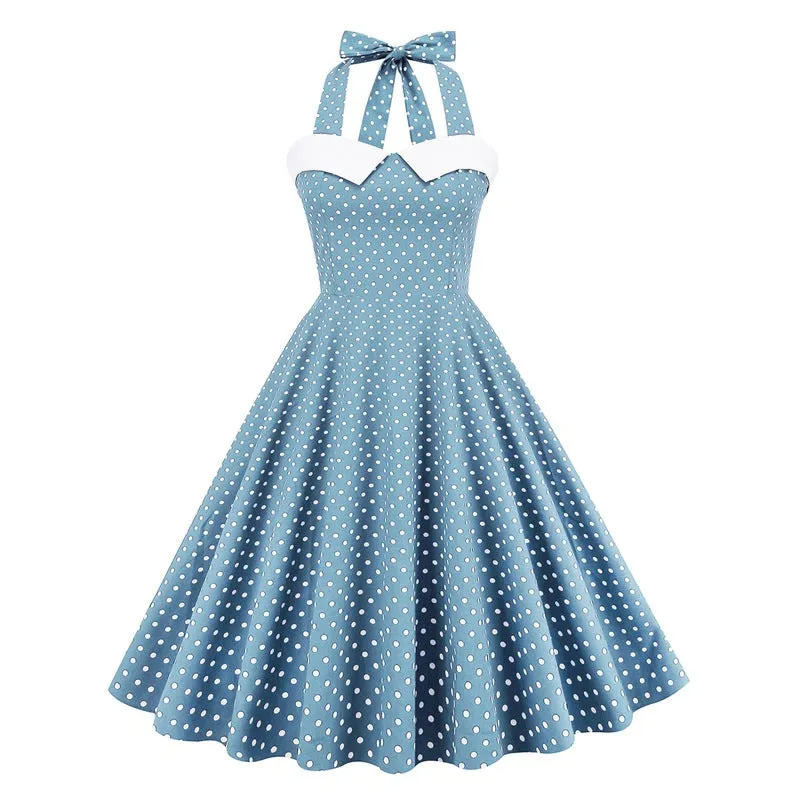 Elegant And Retro Polka Dot Splicing Neck Pendulum Tutu Skirt