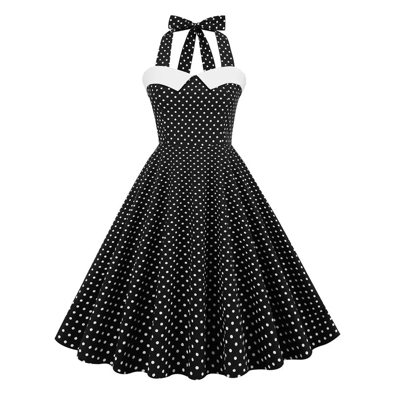 Elegant And Retro Polka Dot Splicing Neck Pendulum Tutu Skirt