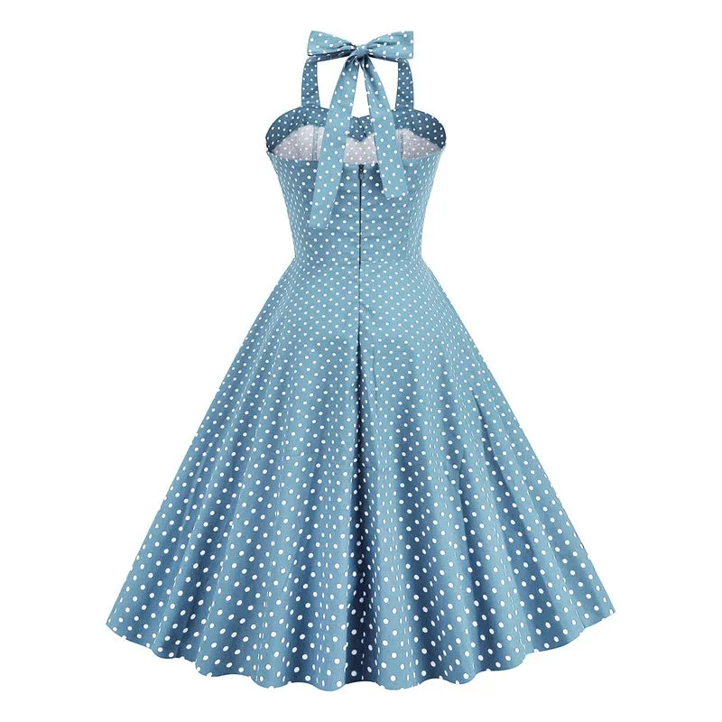 Elegant And Retro Polka Dot Splicing Neck Pendulum Tutu Skirt