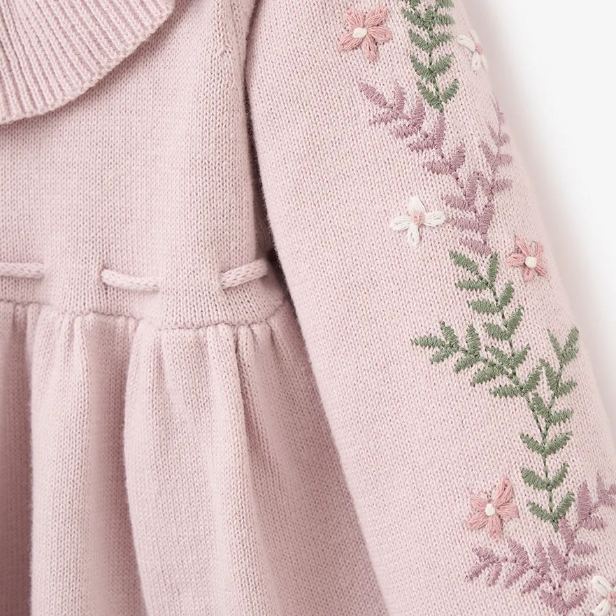 Elegant Baby Embroidered Ruffle Collar Knit Dress w/ Bloomer ~ Violet