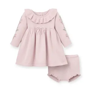 Elegant Baby Embroidered Ruffle Collar Knit Dress w/ Bloomer ~ Violet