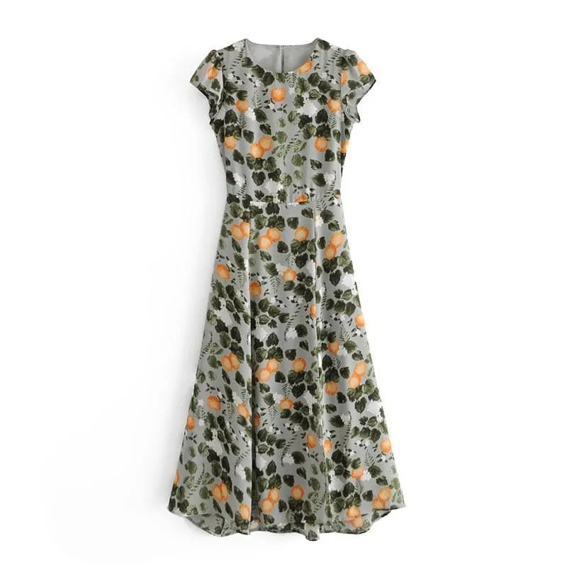 ELEGANT FLORAL PRINT VINTAGE DRESS