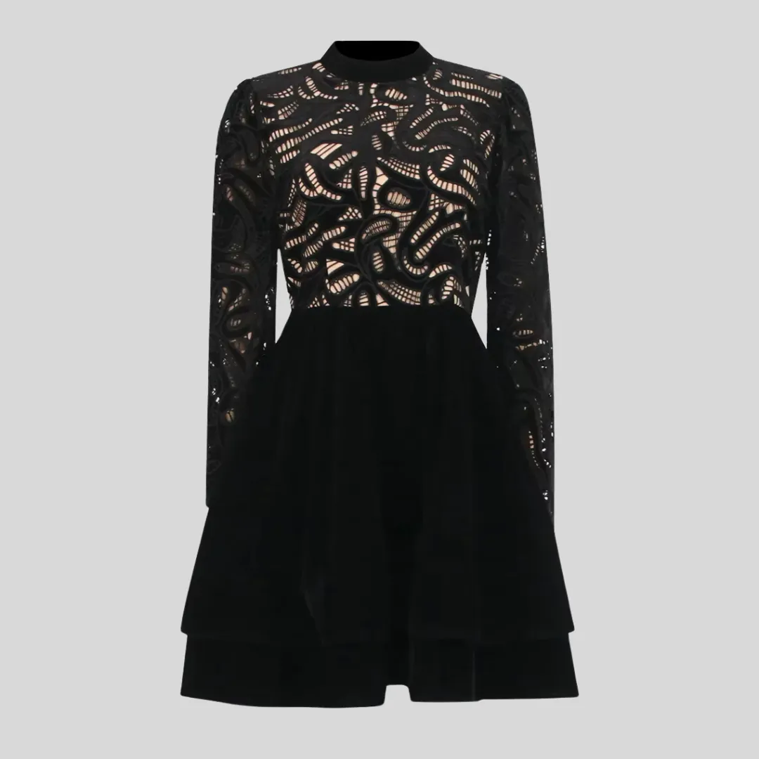 Elegant  Hollow Dress - Black