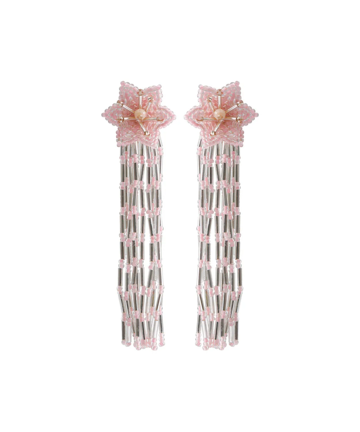 Elegant Pink Hand Knitting Rice Ball Floral Tassel Drop Earrings