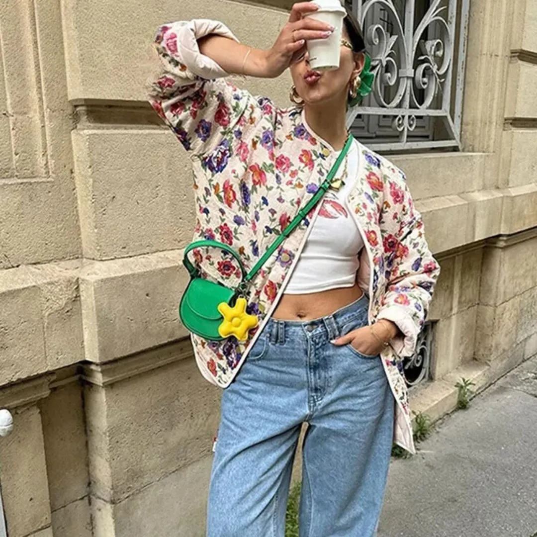 Fashion Floral Print Cotton Coats Women
