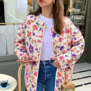 Fashion Floral Print Cotton Coats Women