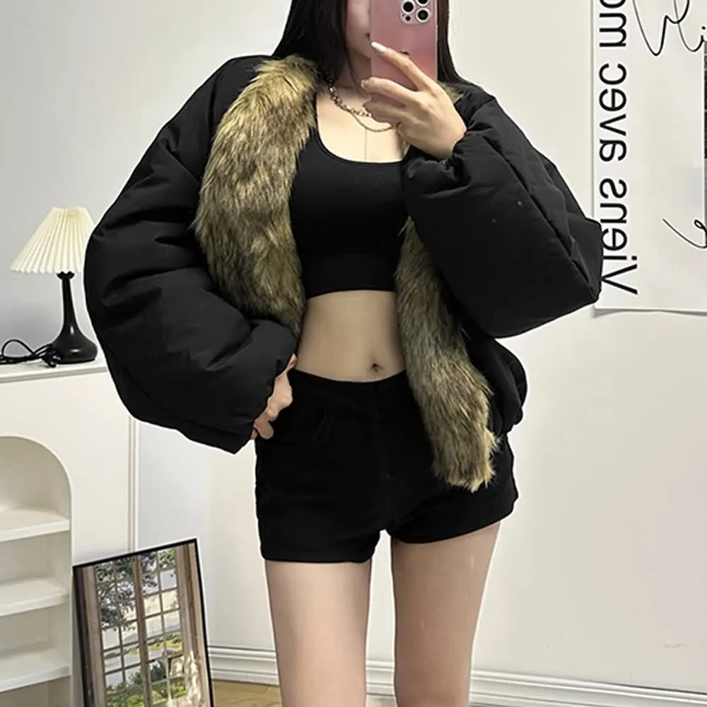 Faux Fur Puff Sleeve Jacket
