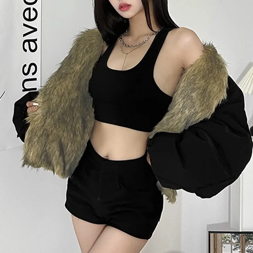 Faux Fur Puff Sleeve Jacket