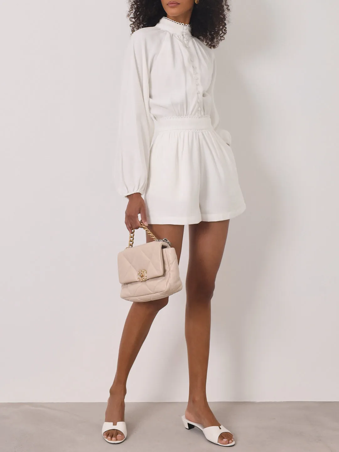 Faye Loop Trim Playsuit | White
