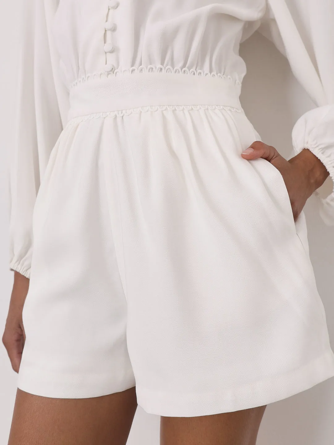 Faye Loop Trim Playsuit | White
