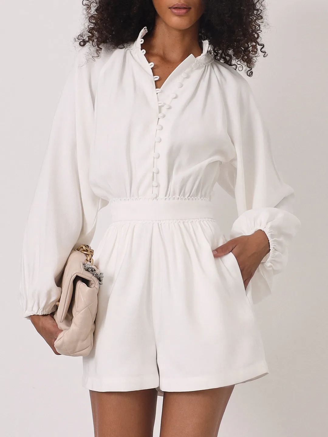 Faye Loop Trim Playsuit | White
