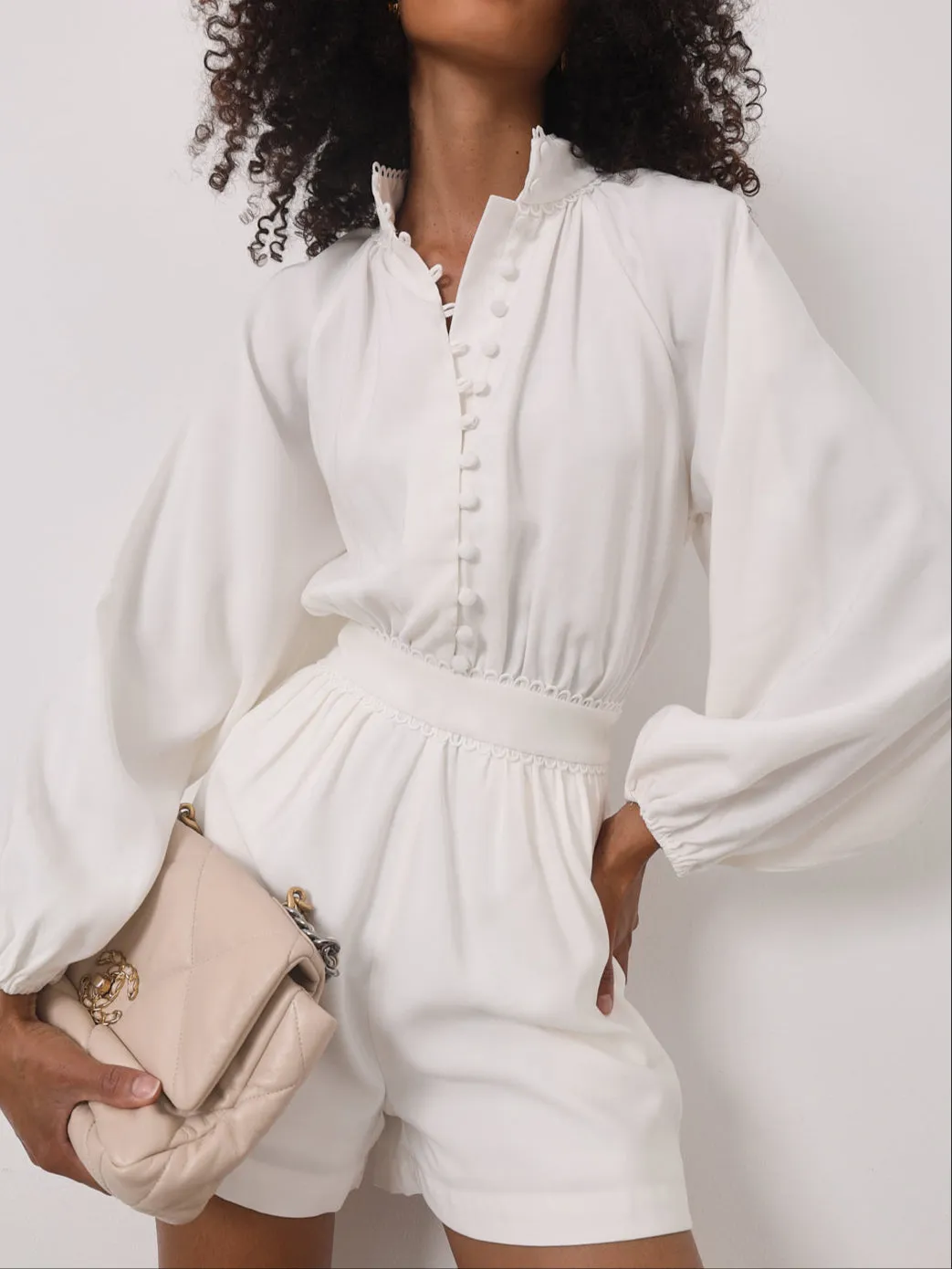 Faye Loop Trim Playsuit | White