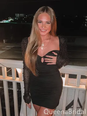 Gorgeous Black Sweetheart Long Sleeves Mermaid Graduation Party Short Homecoming Dress Formal Evening Party Dress , QB0861