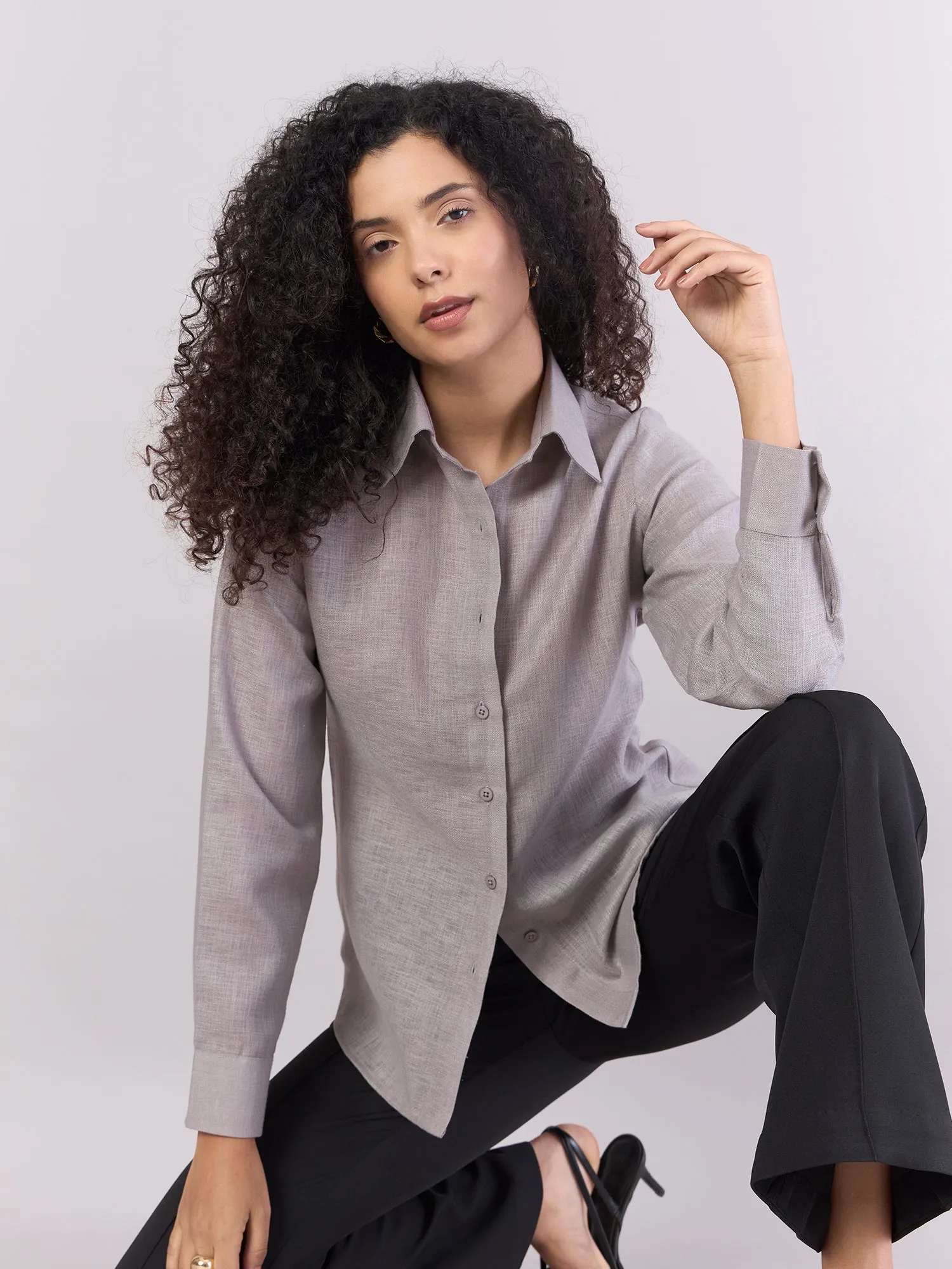 Grey Lightweight Button-up Soft Textured Shirt