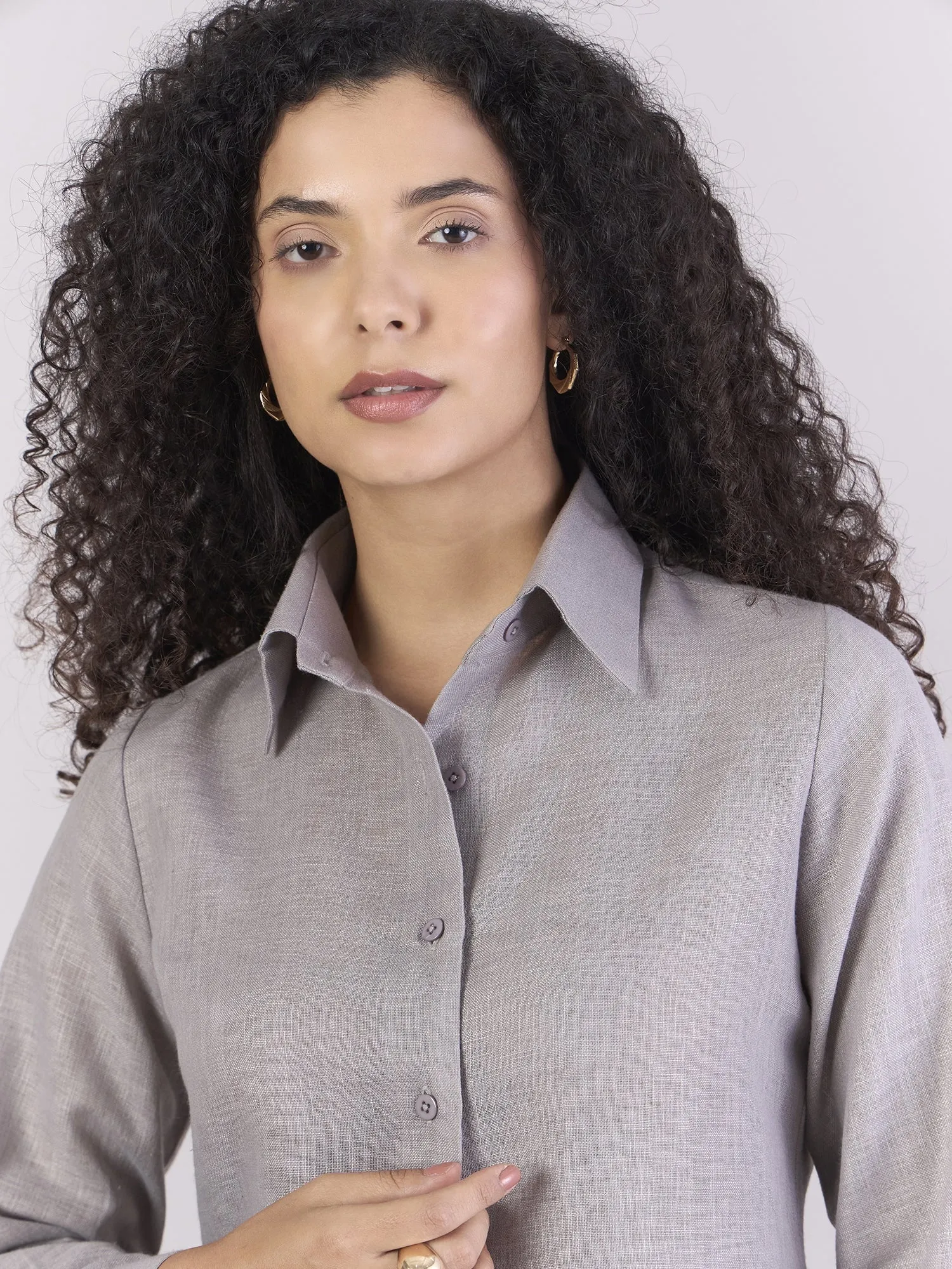 Grey Lightweight Button-up Soft Textured Shirt