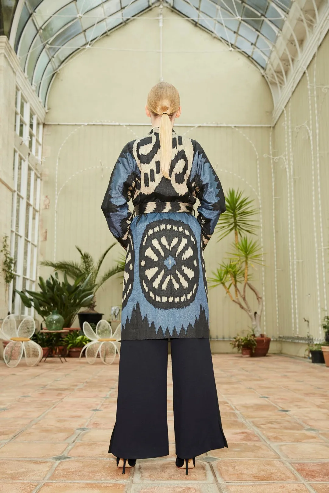 Handwoven Silk Ikat Chapan - Aziza - 'Midnight Star'