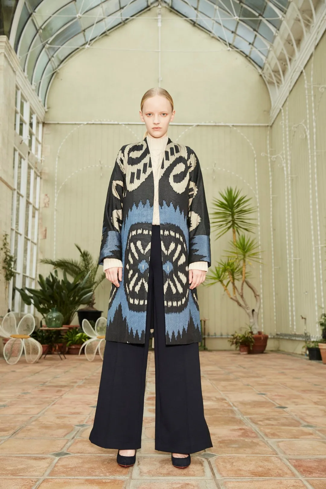 Handwoven Silk Ikat Chapan - Aziza - 'Midnight Star'