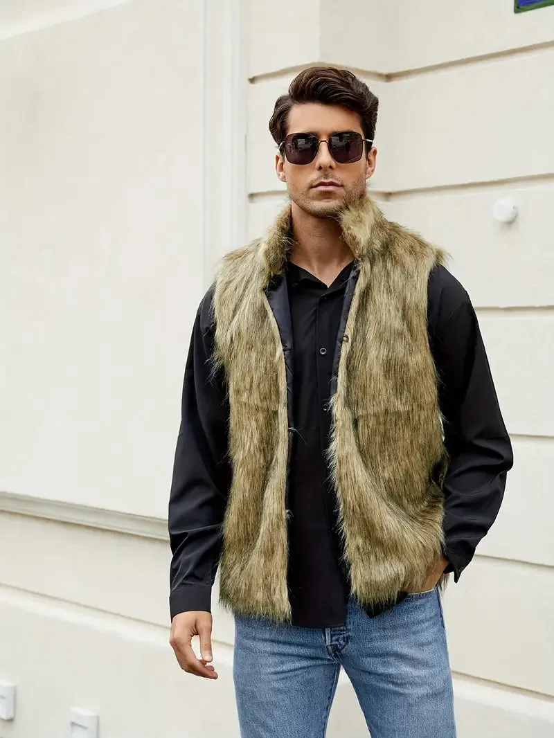 Heren wintervest - Trendy fleecevest, imitatiebont, mouwloos