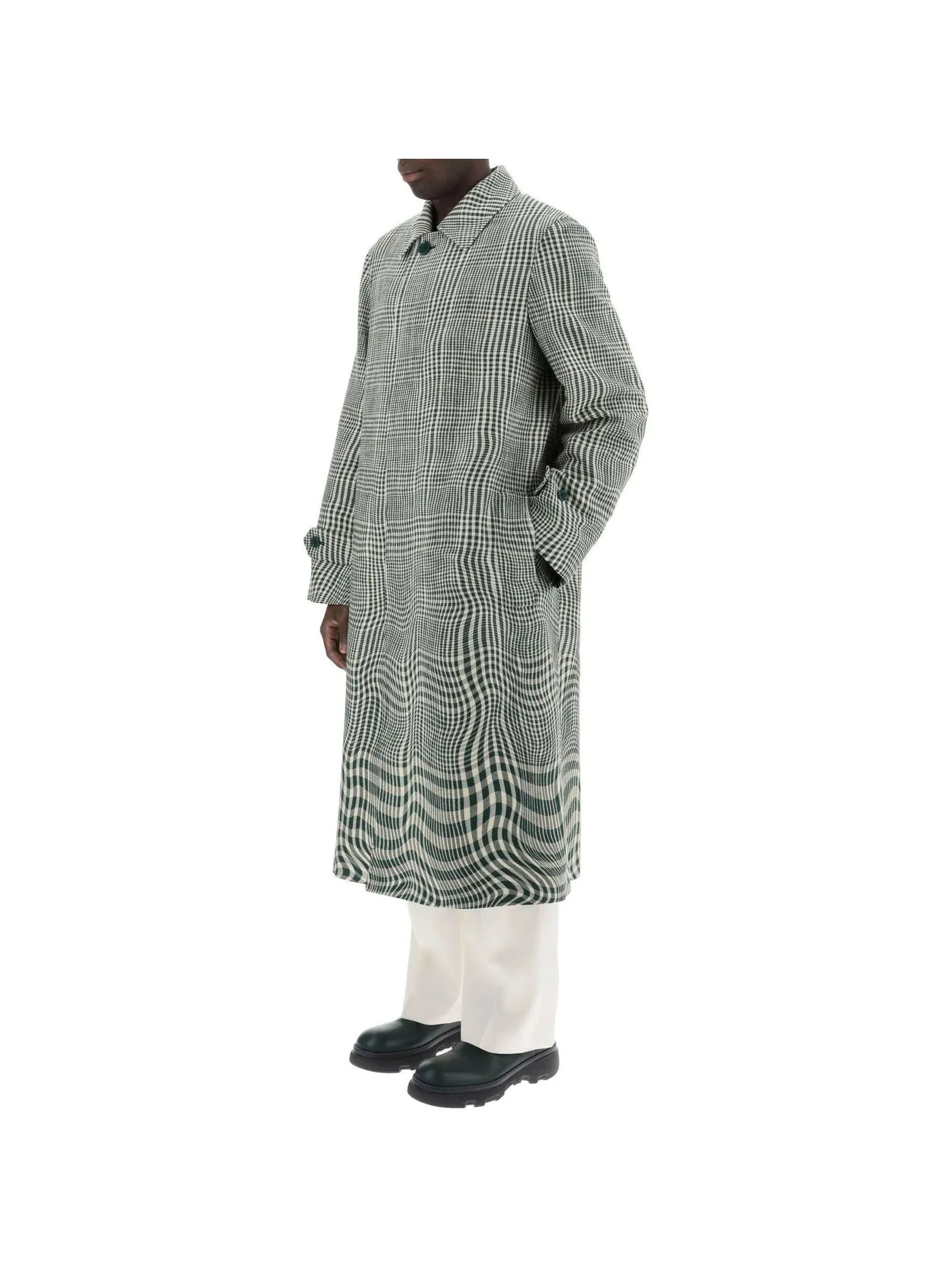 Houndstooth Plaid Wool Coat