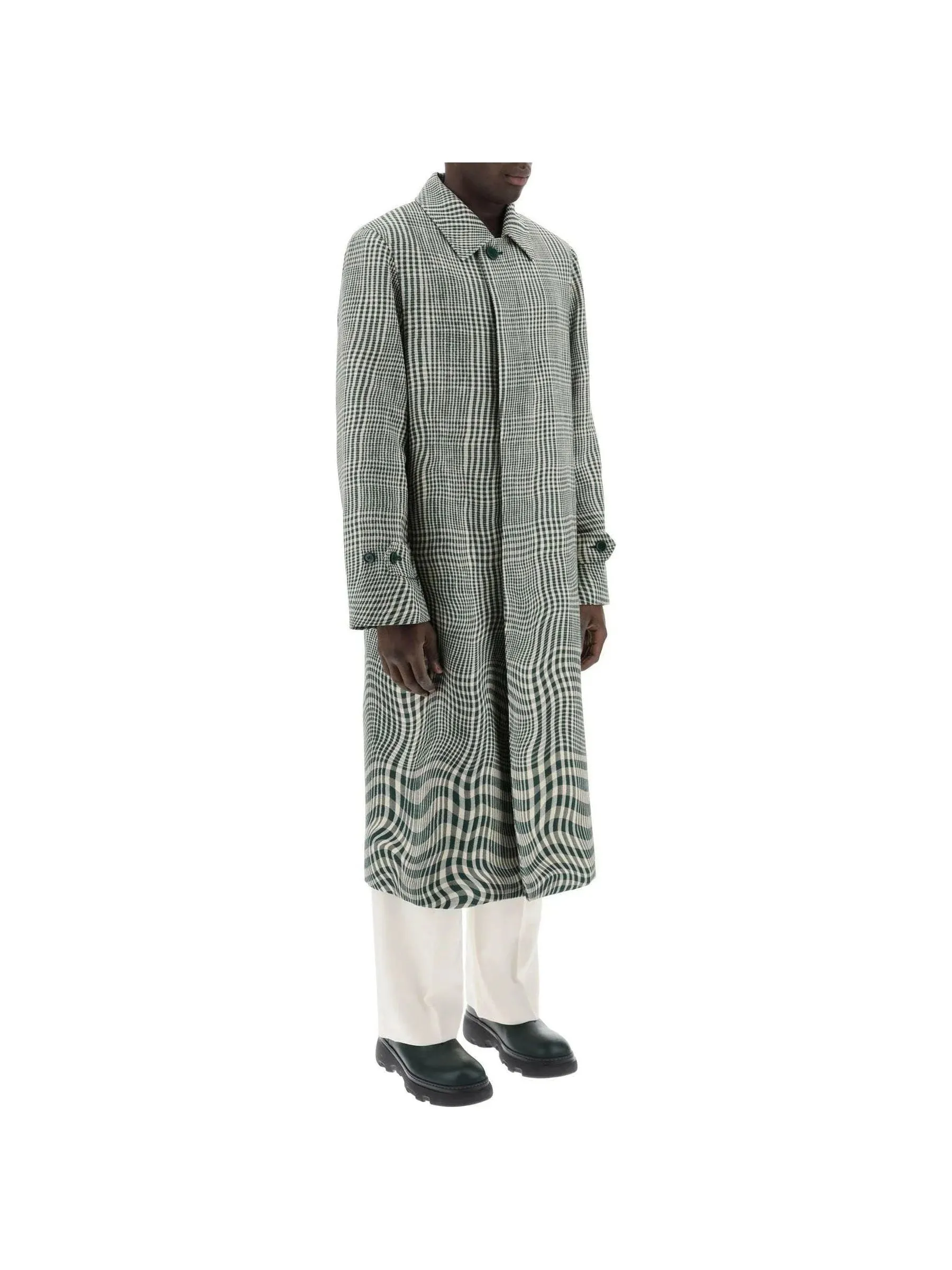 Houndstooth Plaid Wool Coat