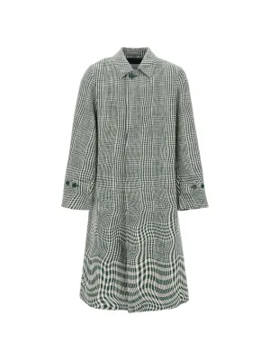 Houndstooth Plaid Wool Coat