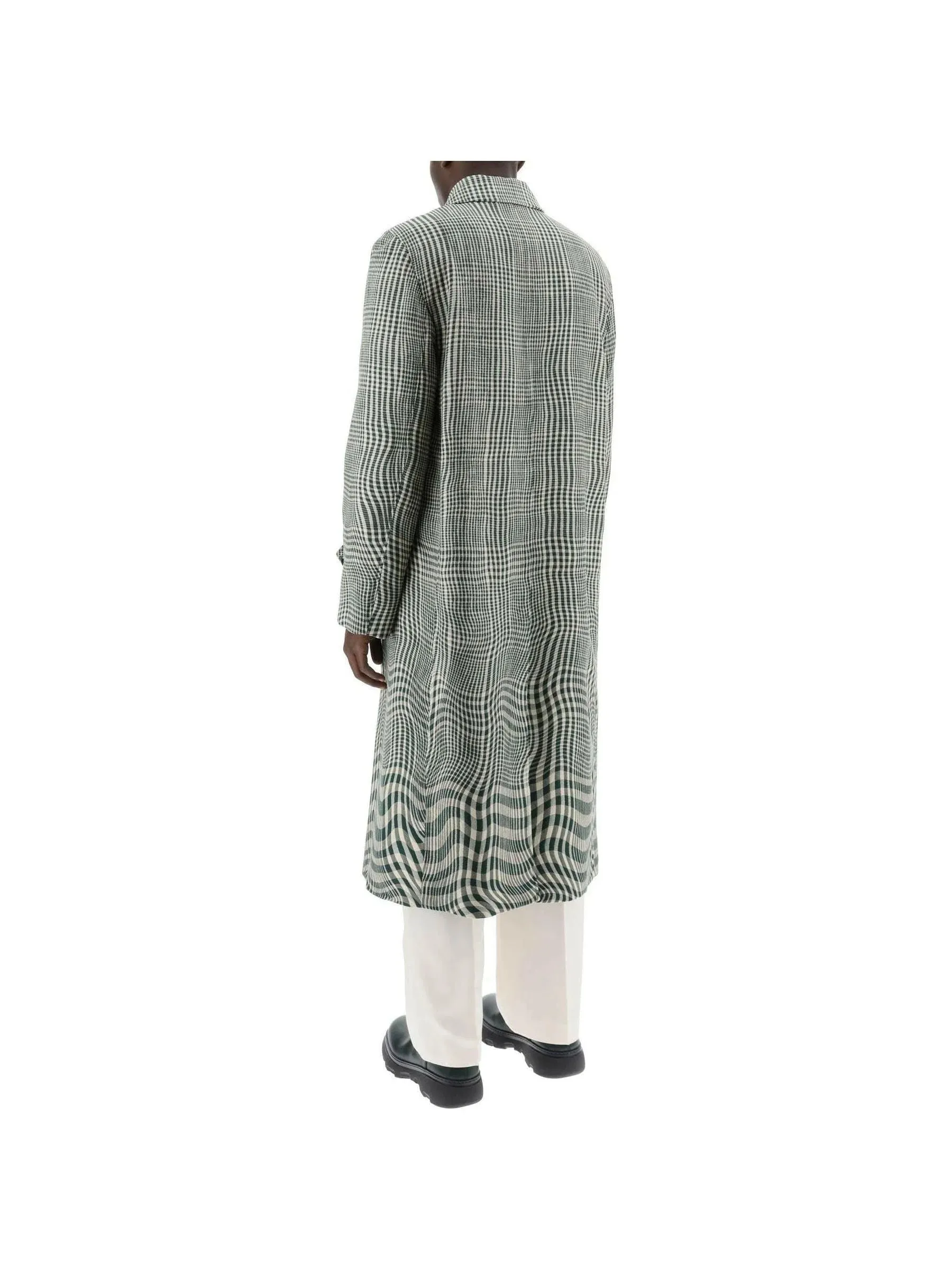 Houndstooth Plaid Wool Coat