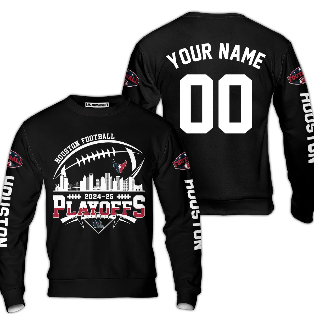 Houston American Football 2024-25 Playoffs Skyline Custom Shirts & Tops, Houston Game Day Division Custom Shirts, Playoffs Shirt For Houston Football