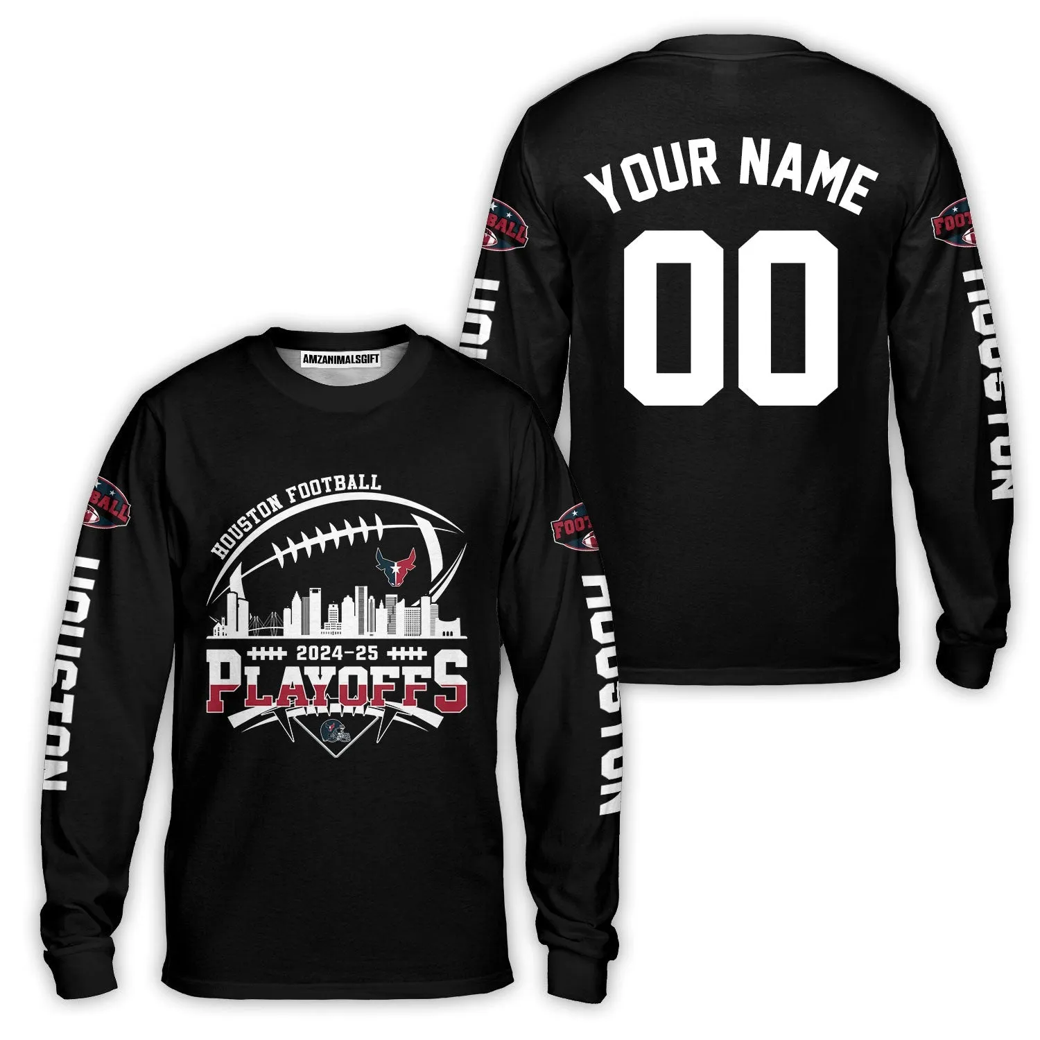 Houston American Football 2024-25 Playoffs Skyline Custom Shirts & Tops, Houston Game Day Division Custom Shirts, Playoffs Shirt For Houston Football