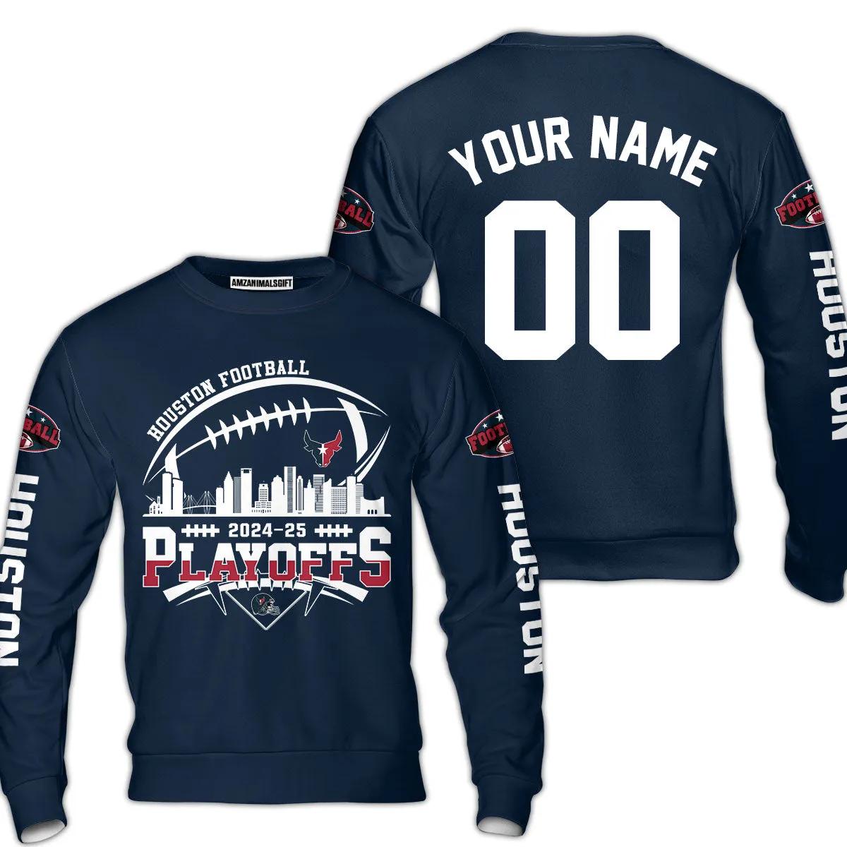 Houston American Football 2024-25 Playoffs Skyline Custom Shirts & Tops, Houston Game Day Division Custom Shirts, Playoffs Shirt For Houston Football