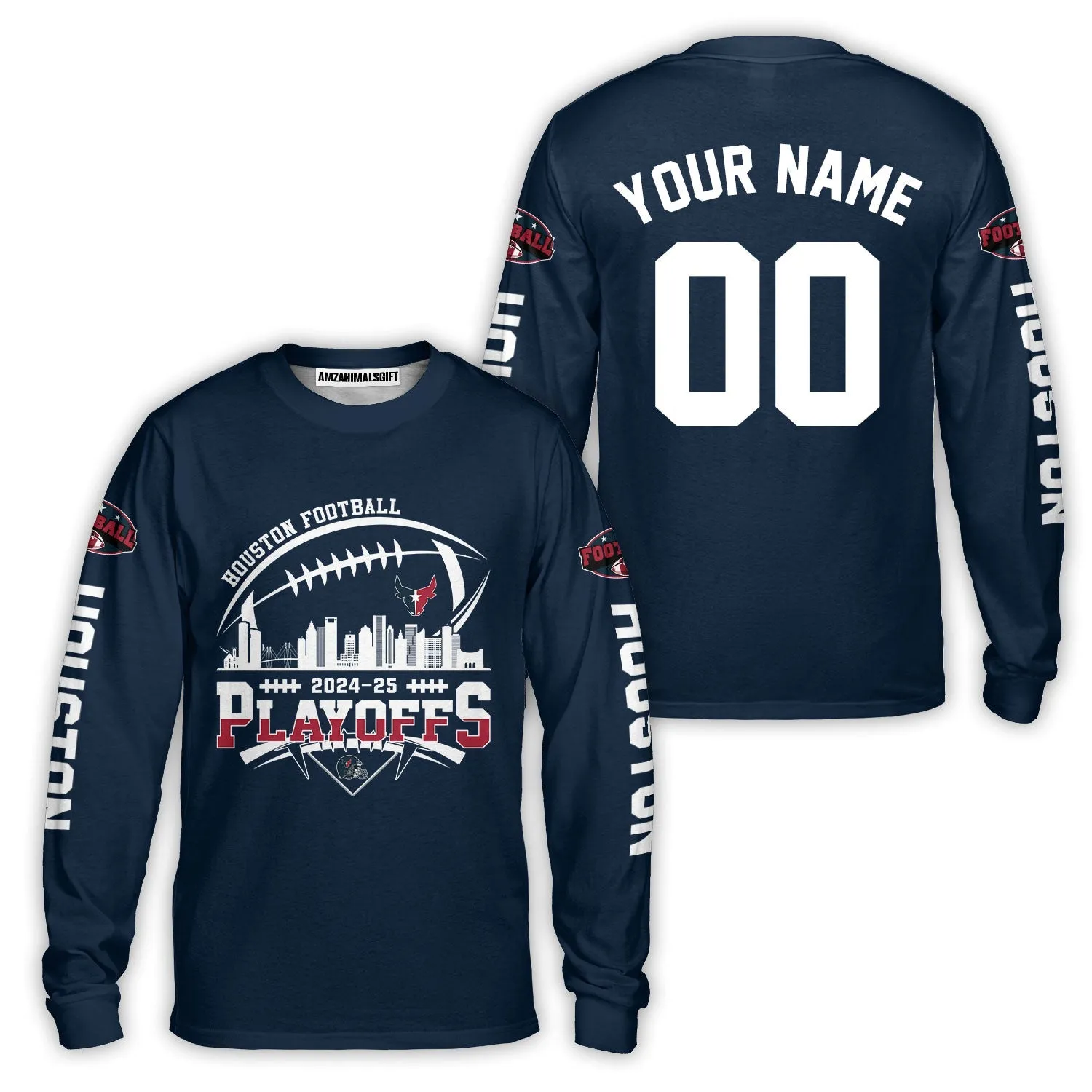 Houston American Football 2024-25 Playoffs Skyline Custom Shirts & Tops, Houston Game Day Division Custom Shirts, Playoffs Shirt For Houston Football