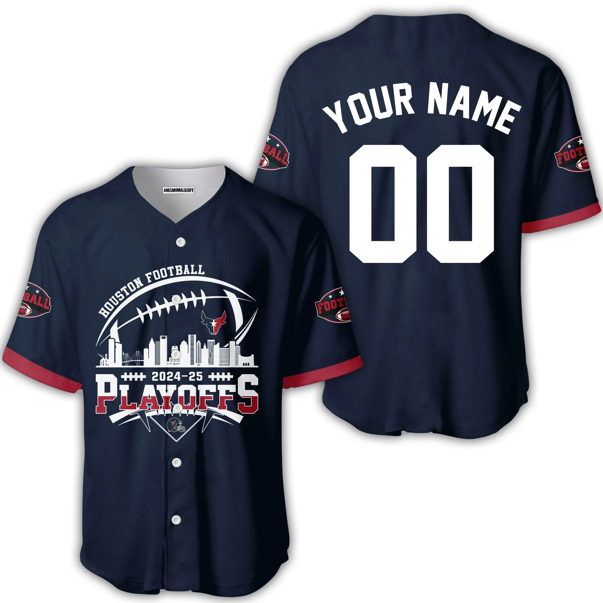 Houston American Football 2024-25 Playoffs Skyline Custom Shirts & Tops, Houston Game Day Division Custom Shirts, Playoffs Shirt For Houston Football