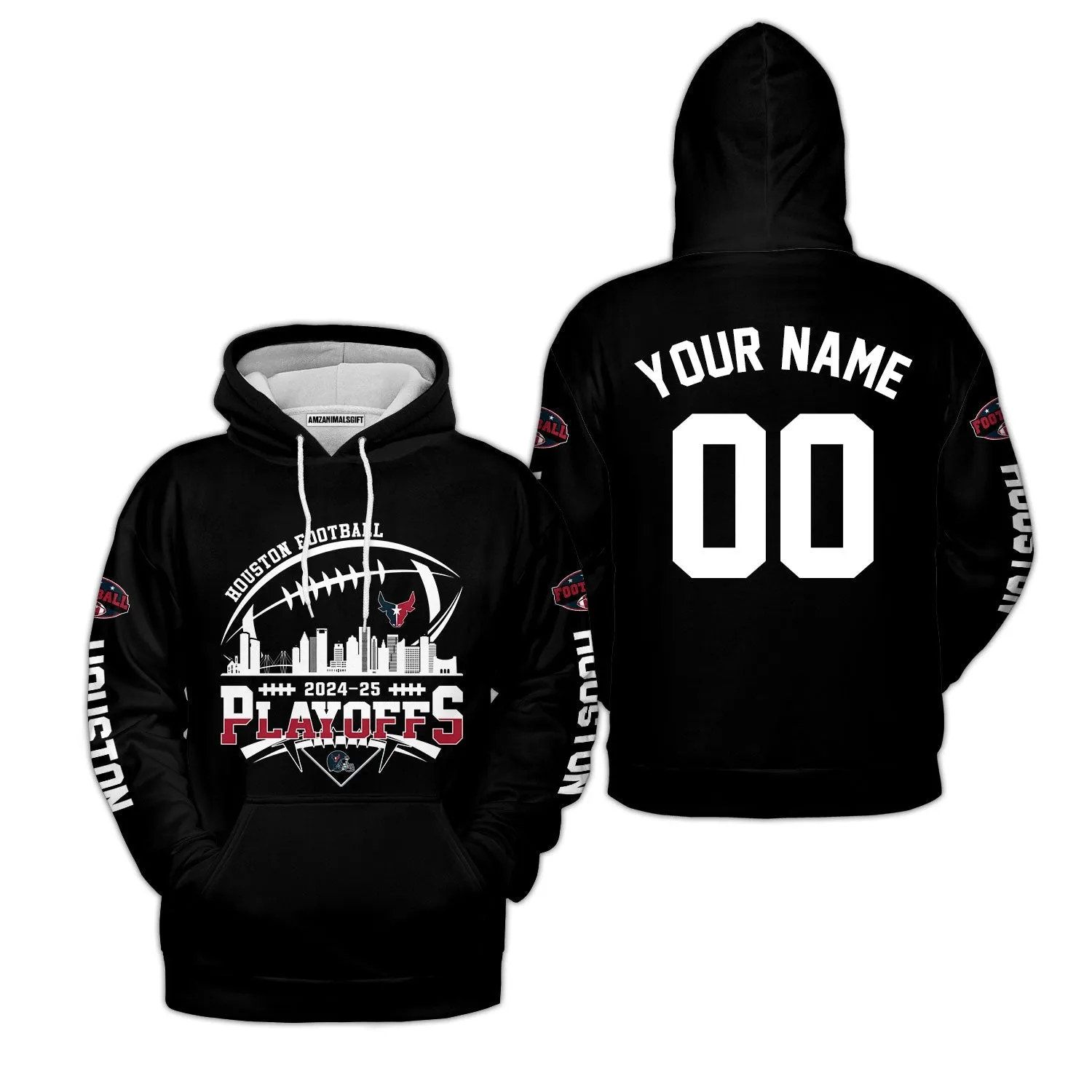 Houston American Football 2024-25 Playoffs Skyline Custom Shirts & Tops, Houston Game Day Division Custom Shirts, Playoffs Shirt For Houston Football