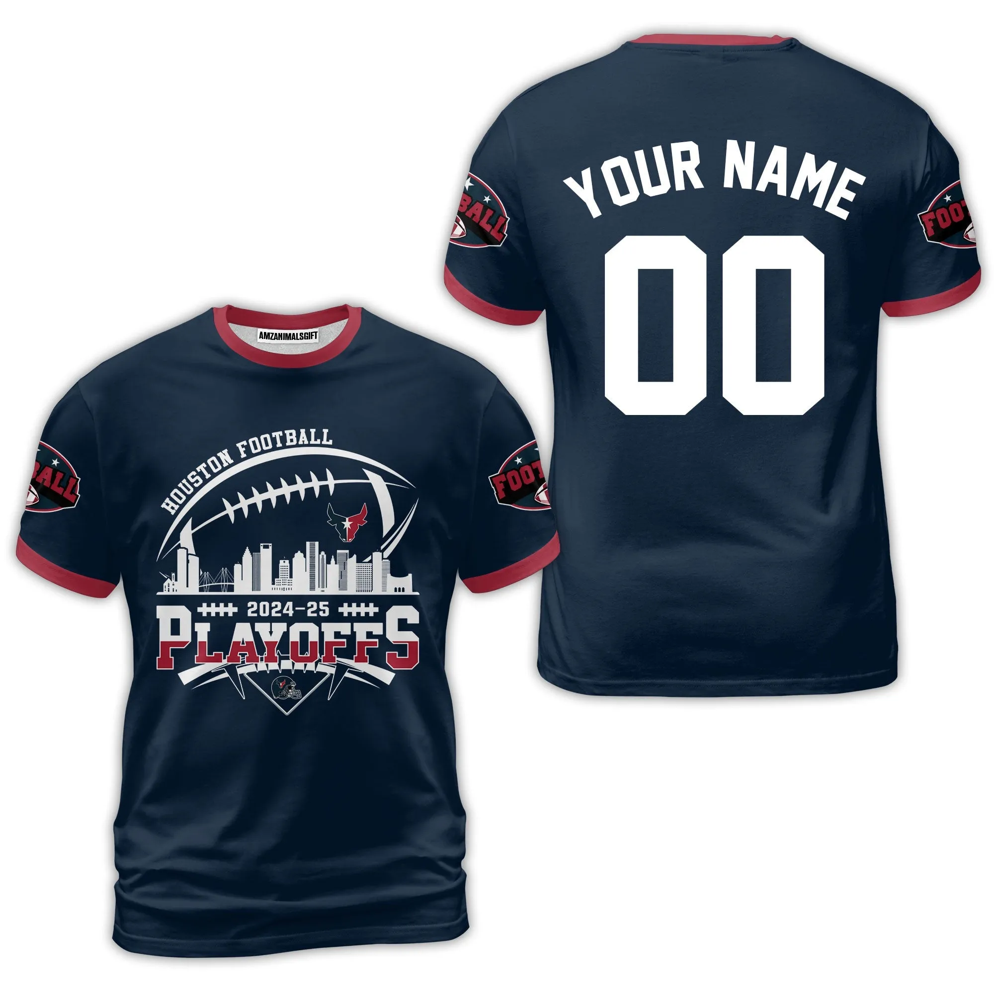 Houston American Football 2024-25 Playoffs Skyline Custom Shirts & Tops, Houston Game Day Division Custom Shirts, Playoffs Shirt For Houston Football