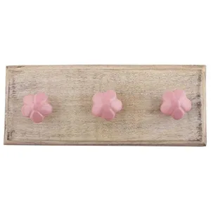 Indianshelf Handmade 1 Artistic Vintage Pink Wooden Flower Coat Hooks Hangers/Clothes Hooks Door Mount