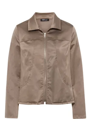 Kakhi Satin Feel Zip Up Jacket