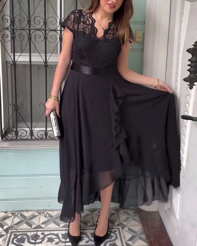 Lace solid color elegant swing dress