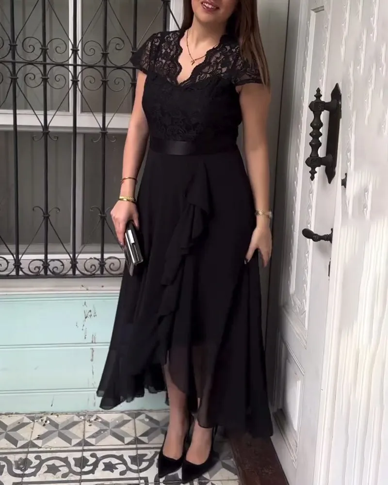 Lace solid color elegant swing dress
