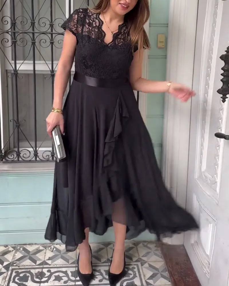 Lace solid color elegant swing dress