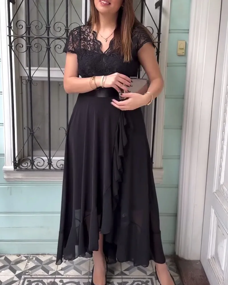 Lace solid color elegant swing dress