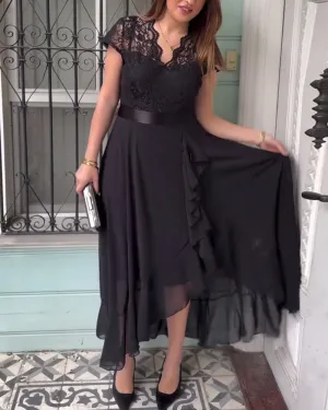 Lace solid color elegant swing dress