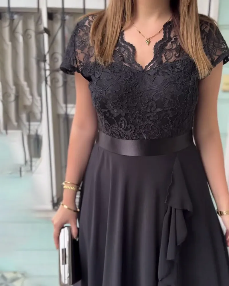 Lace solid color elegant swing dress