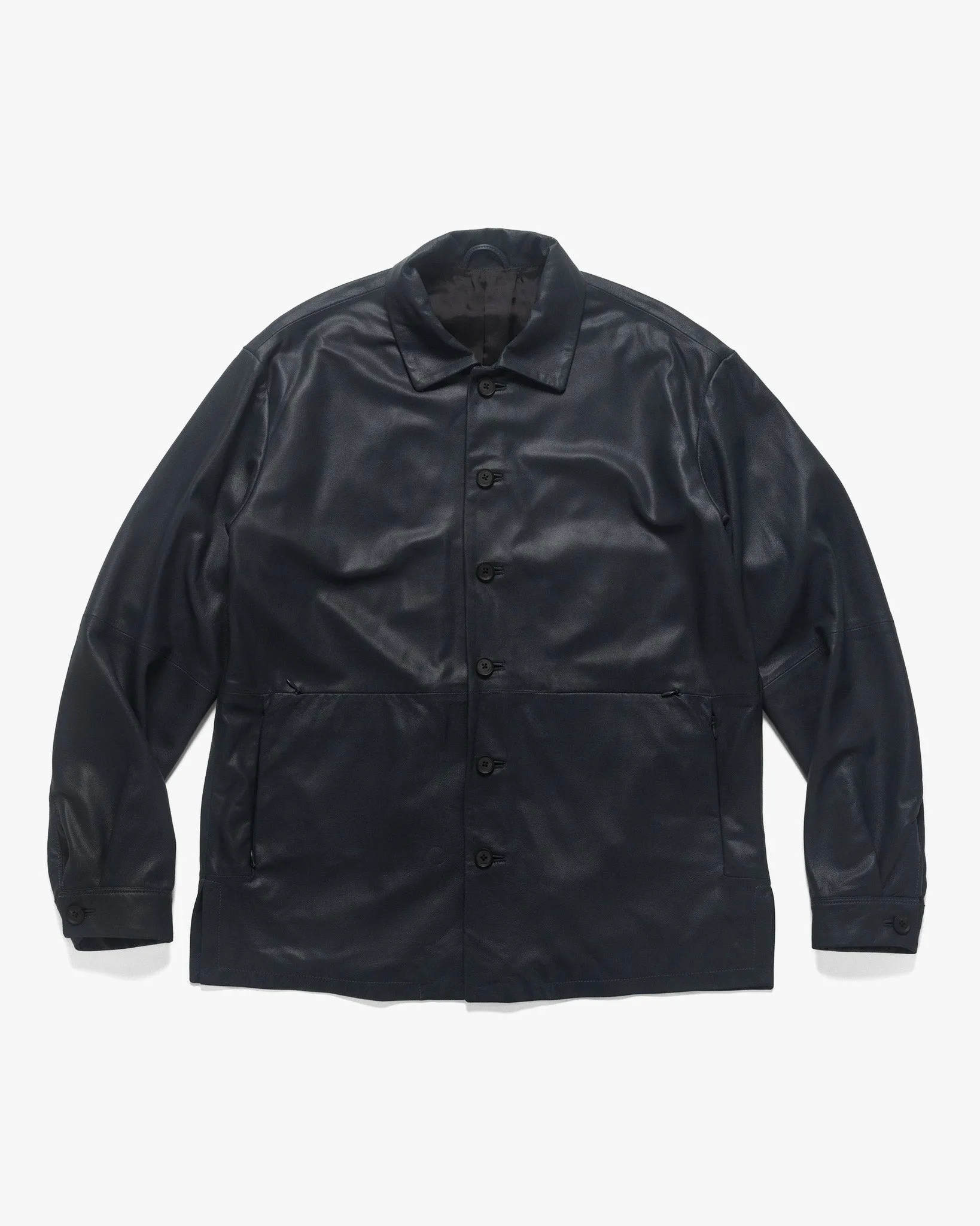 Leather Shirt Jacket Charcoal Navy